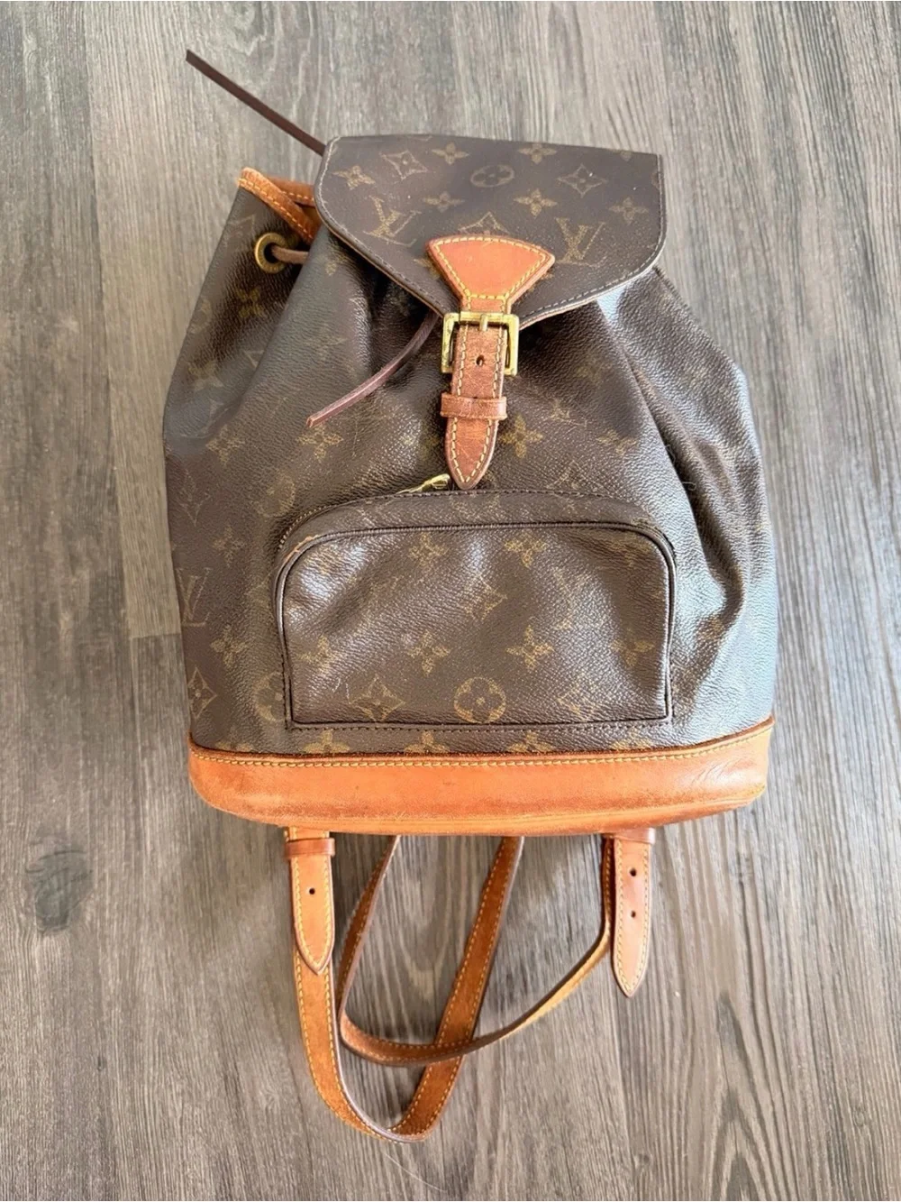 Louis Vuitton Monogram Canvas Backpack in Brown and Tan Leather Trim Louis Vuitton Brown Monogram Canvas Backpack with Tan  main image 4